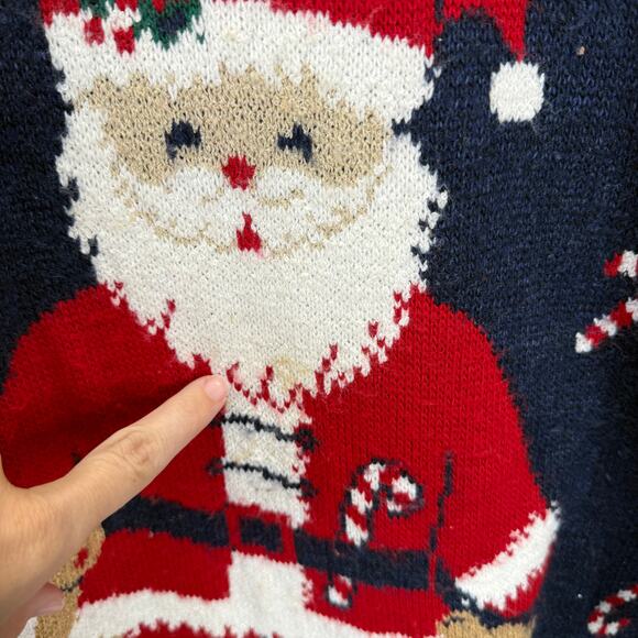 Vintage NutCracker Christmas Sweater Size L Red Blue Santa Claus Candy Cane - Picture 4 of 6